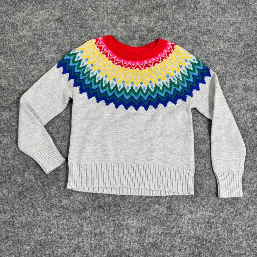 Gymboree Fair Isle Rainbow Sweater Kids Size M 7-8 Gray Cotton Blend NWT